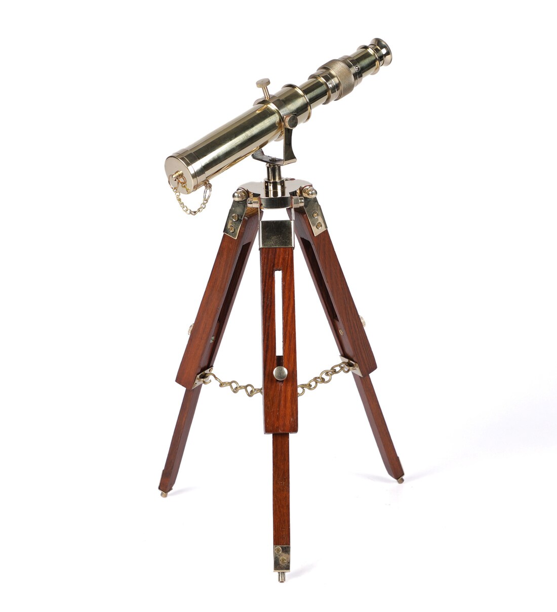 Buy Brass Telescope with Wooden Tripod Stand by Exim Decor Online ...