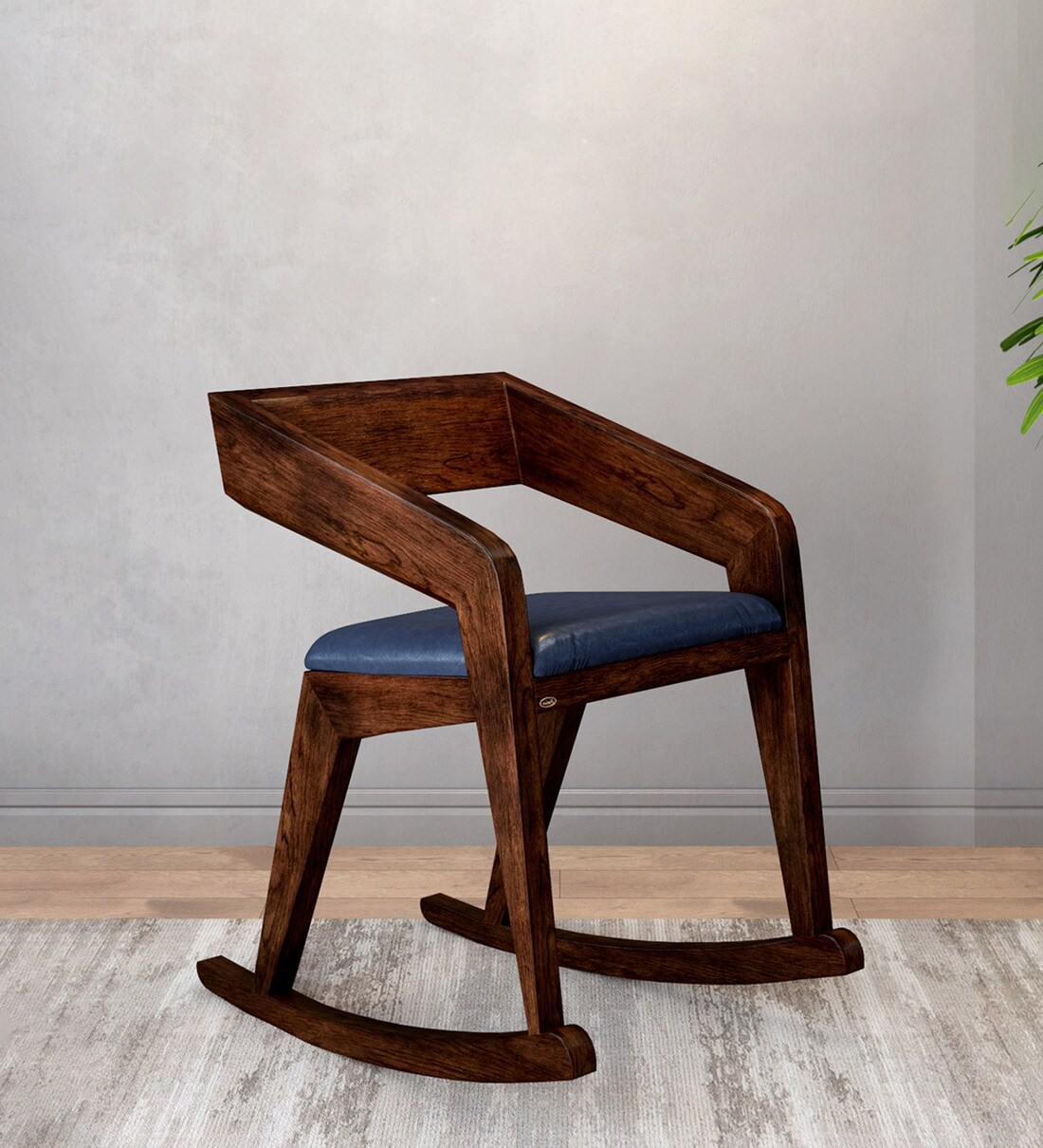 Buy Brenton Rocking Chair in Brown & Dark Blue Colour by Durian Online