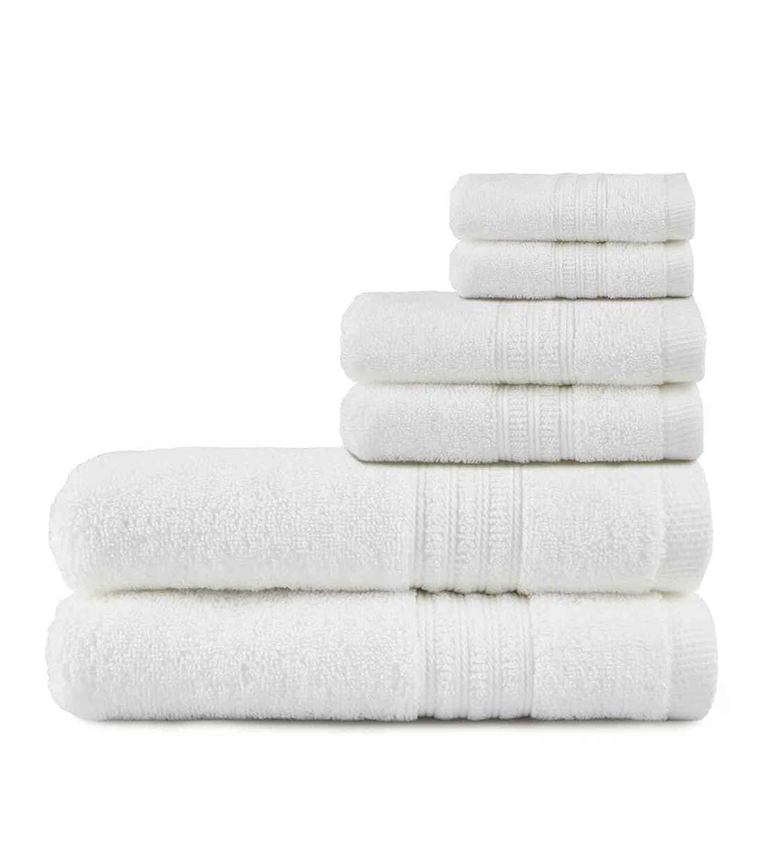 Buy Bright White 550 GSM 100% Cotton 6 Pieces Towel Set by Trident ...