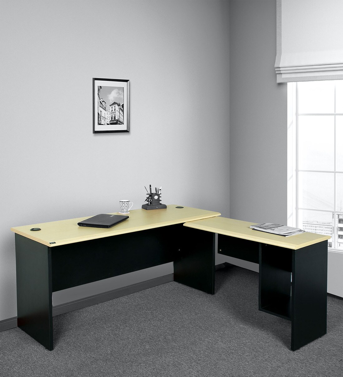 Buy Brisbane Executive Office Table In Maple & Black Finish By Parin