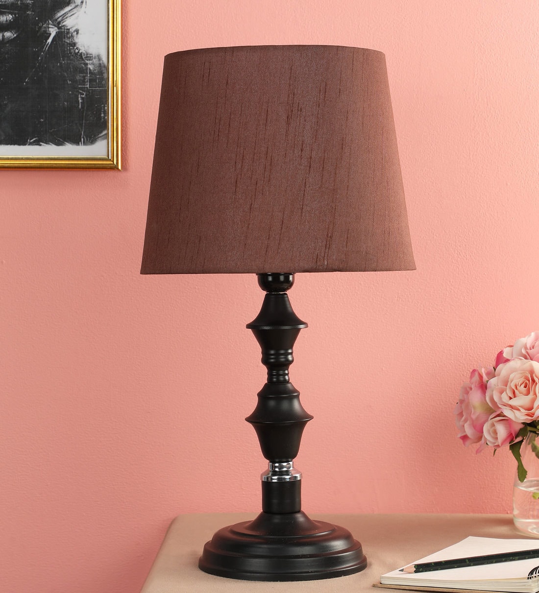 Buy Bronze Fabric Shade Table Lamp with Black Base by Foziq at 47 OFF