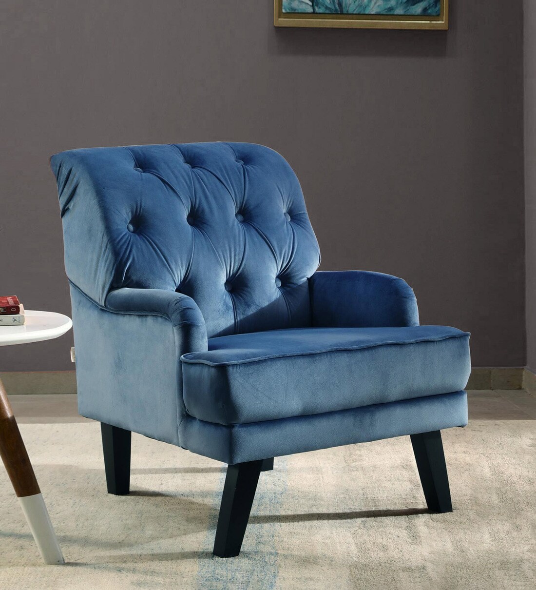 Buy Broomedge Velvet Full Back Lounge Chair In Blue Colour at 1 OFF by