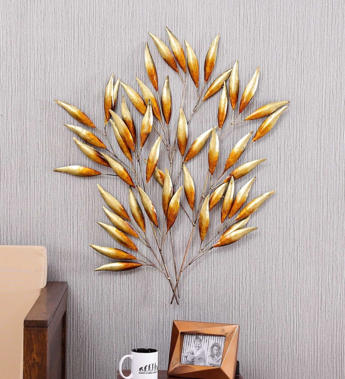 Buy Brown Gold Metal Crown Leaf Wall Art By Vedas Online