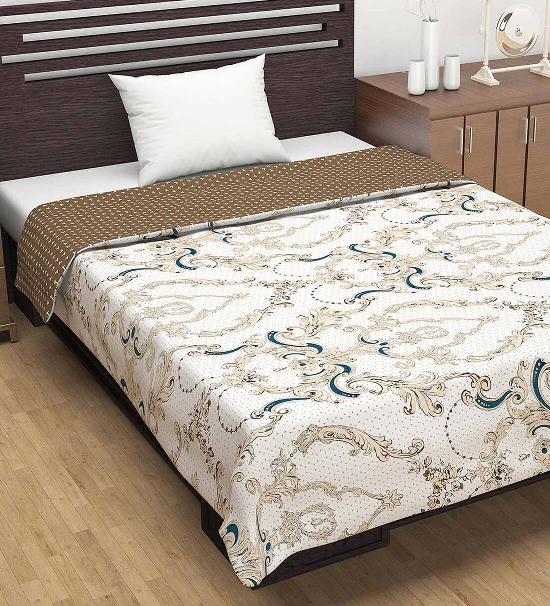 Buy Brown 100% Cotton Solid 120 GSM Single Reversible Comforter at 12% ...