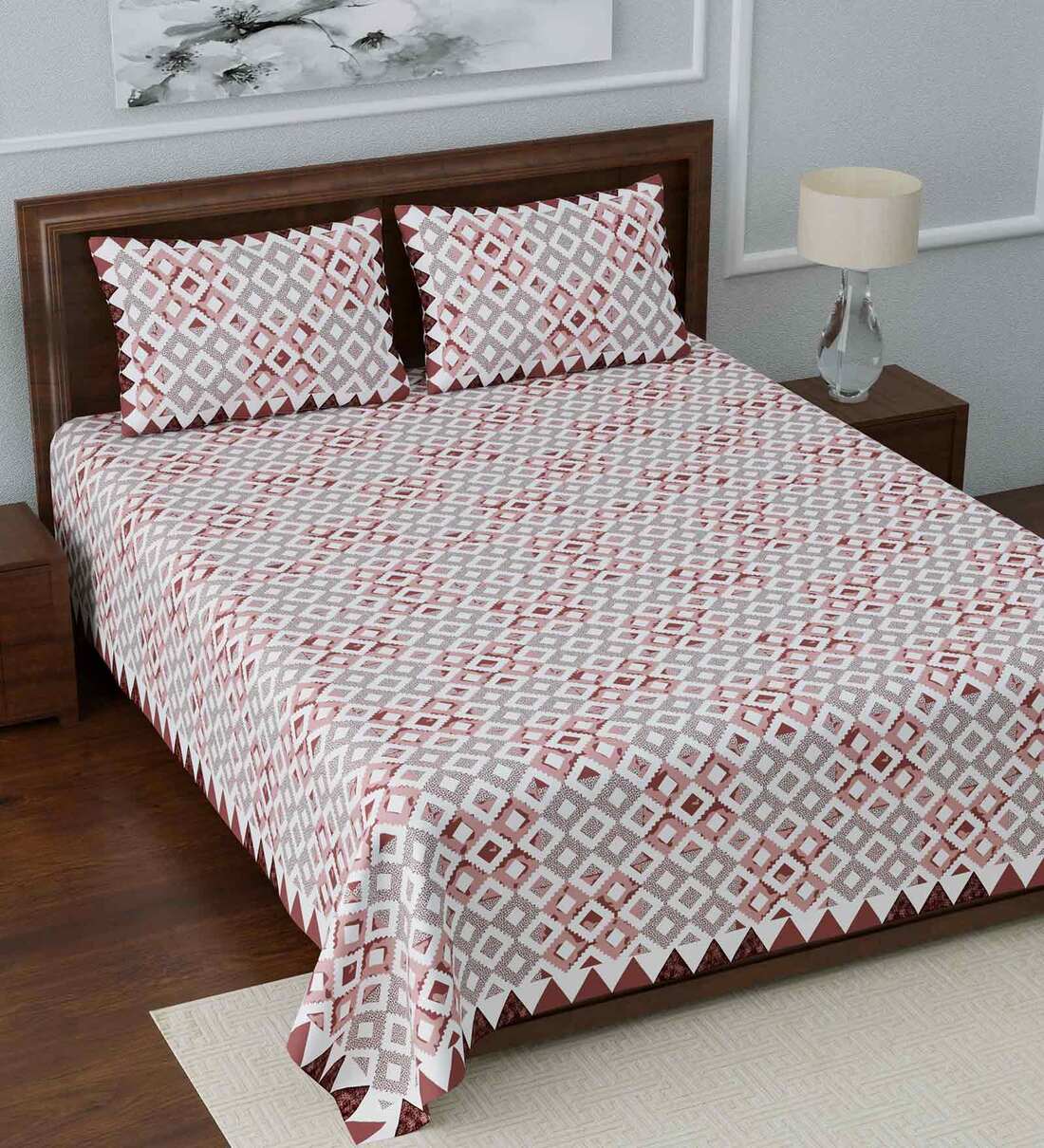 Buy Brown Abstract 108 TC King Size Cotton Bedsheet By Poorak Online Geometric King Bed Sheets