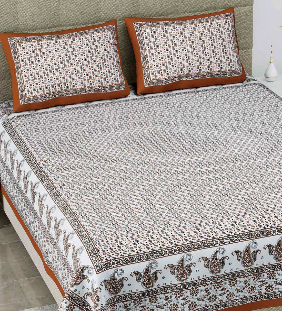 Buy Brown Abstract 108 TC King Size Cotton Bedsheet By Poorak Online