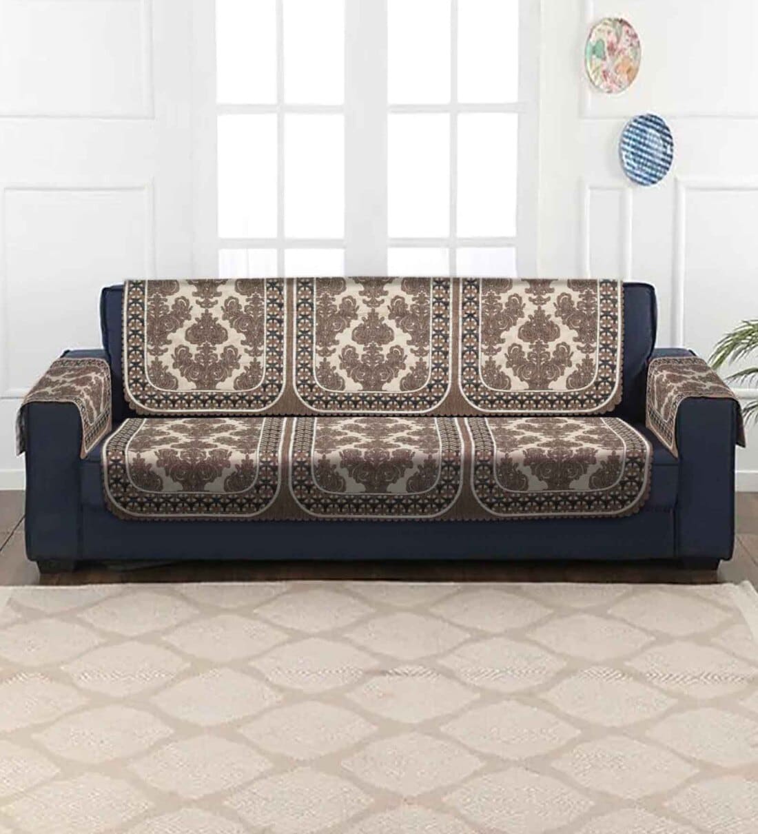 Buy Brown Abstract Velvet 5 Seater Sofa Cover by Hosta Homes at 44% OFF by Hosta  Homes