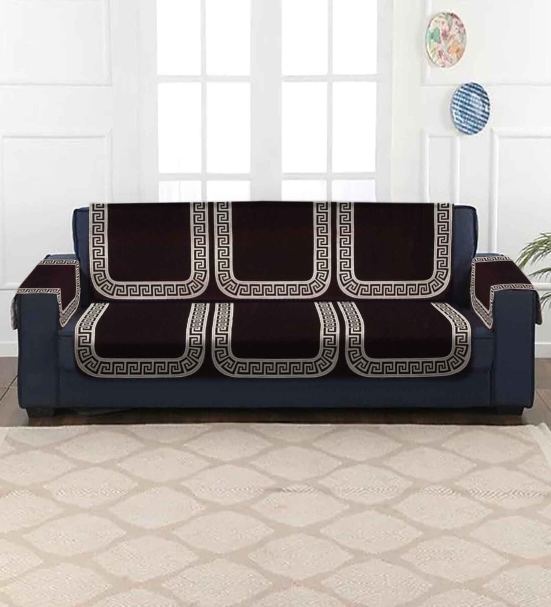 Buy Brown Abstract Velvet 5 Seater Sofa Cover by Hosta Homes at 50% OFF by  Hosta Homes