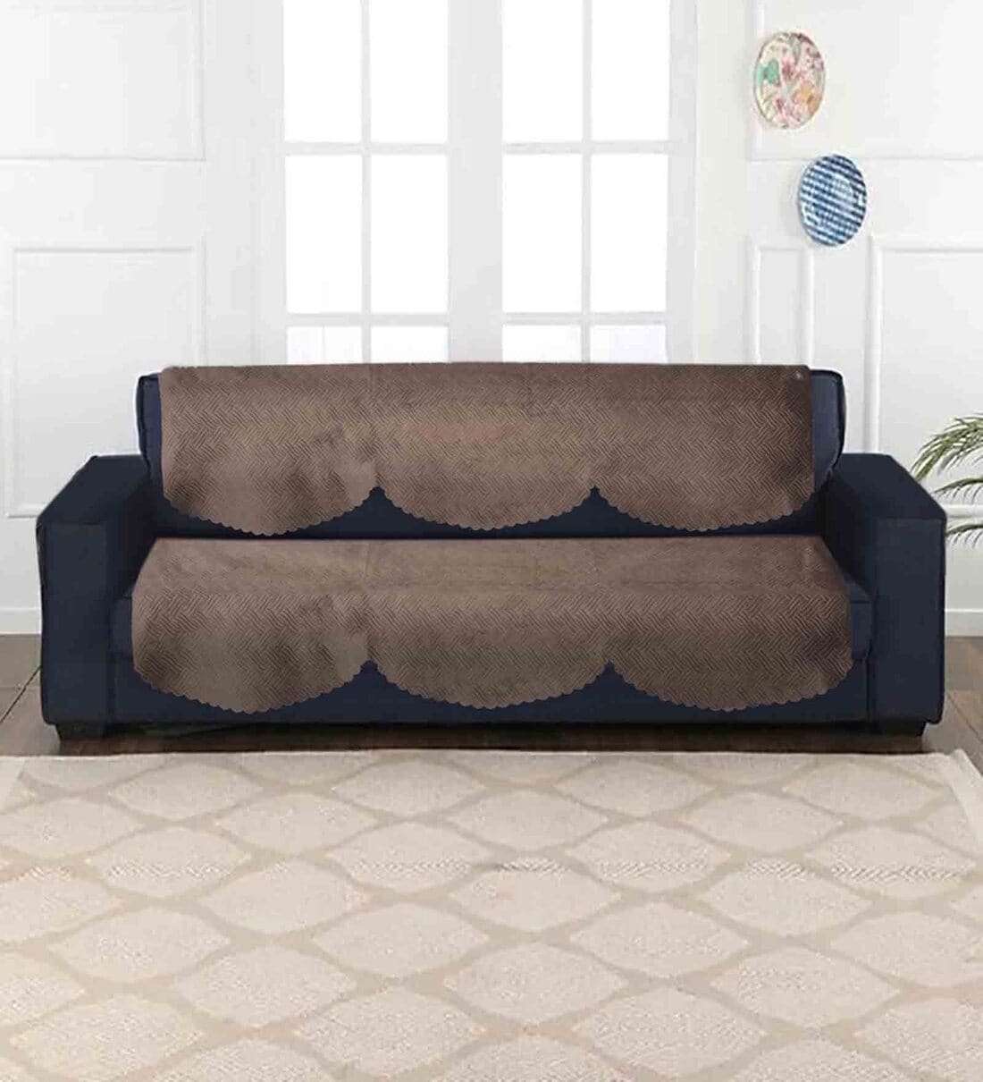 Buy Brown Abstract Velvet 5 Seater Sofa Cover by Hosta Homes at 56% OFF by Hosta  Homes
