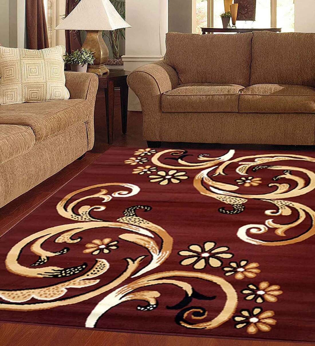 Buy Brown Floral Acrylic 6 ft x 9 ft Machine Made Carpet by Rida ...