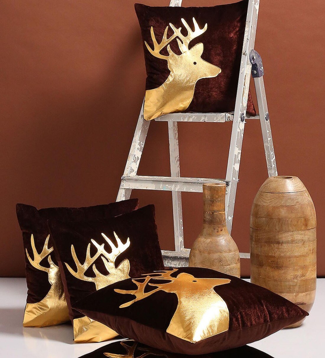 Buy Brown Animal Print Velvet 16 x 16 Inches Cushion Cover (Set of 5