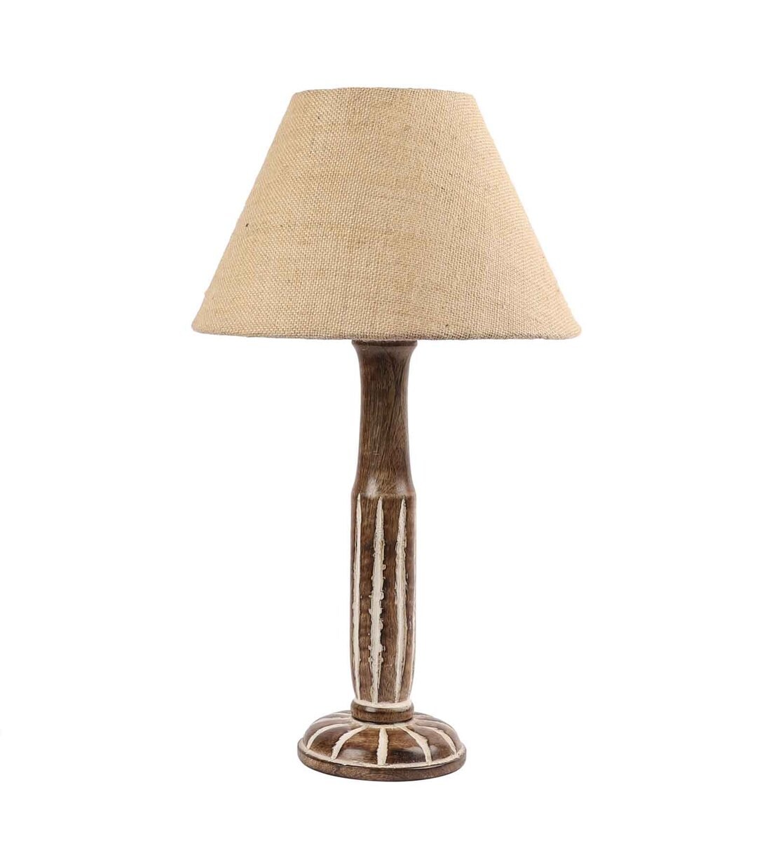Buy Brown Blended Fabric Shade Table Lamp with White and Brown Base by