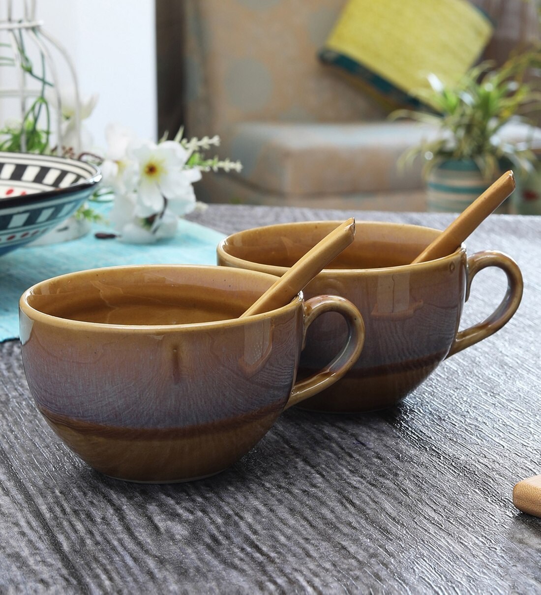 Buy 400 ML Ceramic Soup Bowls Set of 2 by Miah Decor Online Bowls