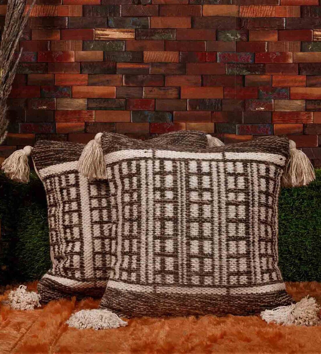 Buy Brown Cotton Abstract 16x16 inches Cushion Cover by Kravika Online