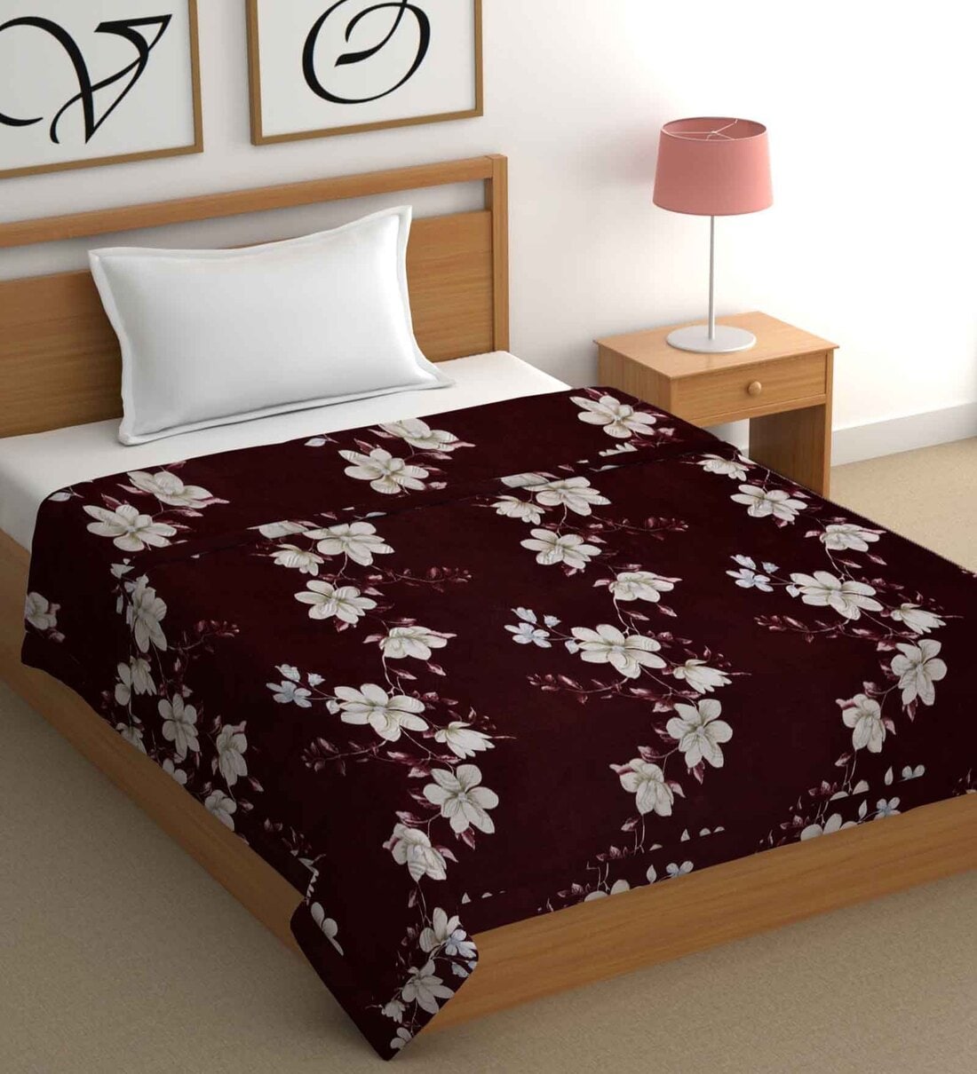 Buy Brown Cotton Floral 400 GSM Single Bed Comforter by CG HOMES at 32
