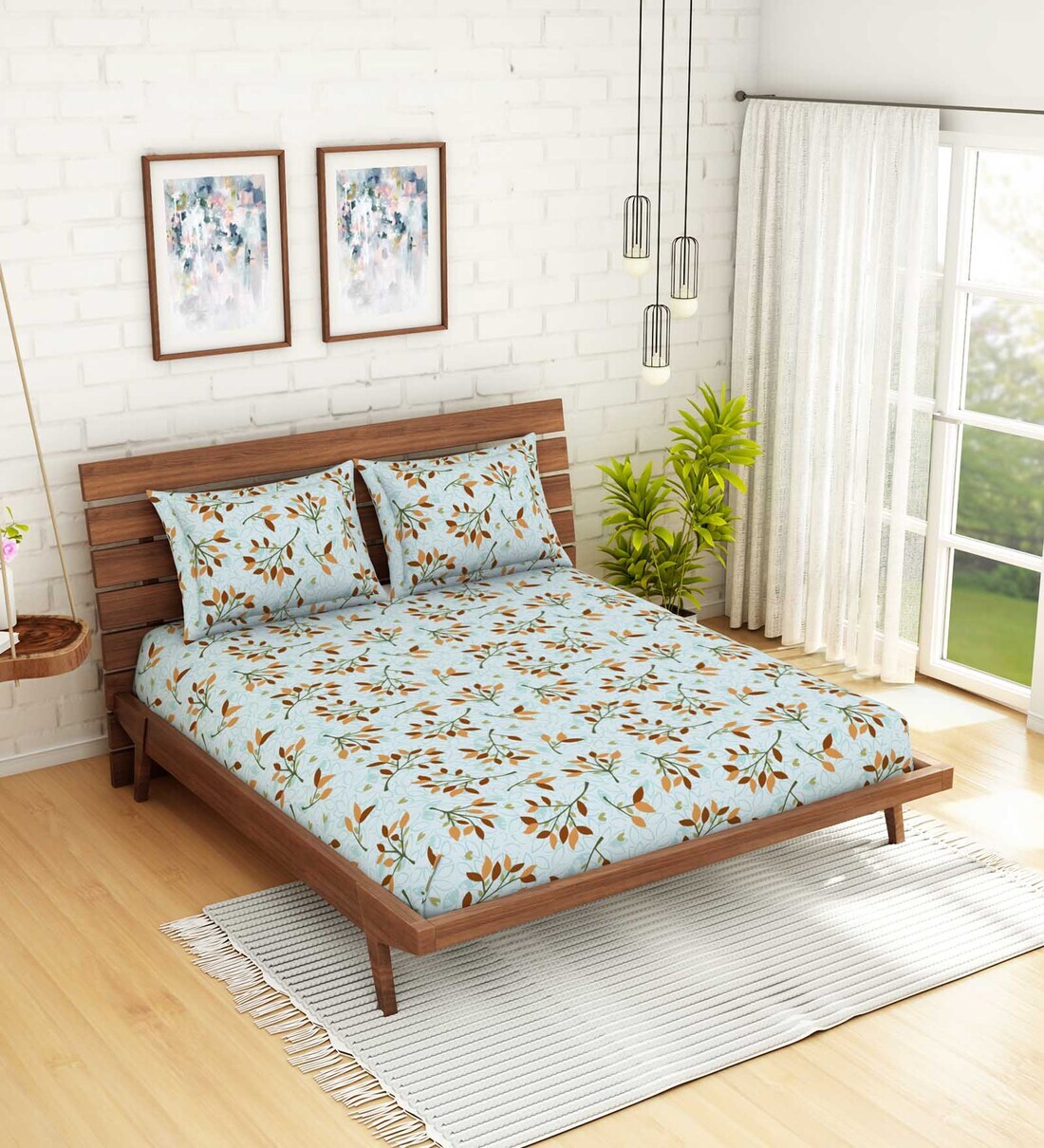 Buy Brown Cotton Floral 104 Tc Double Bedsheet With 2 Pillow Covers By Spaces Online Floral Double Bed Sheets Bed Sheets Furnishings Pepperfry Product