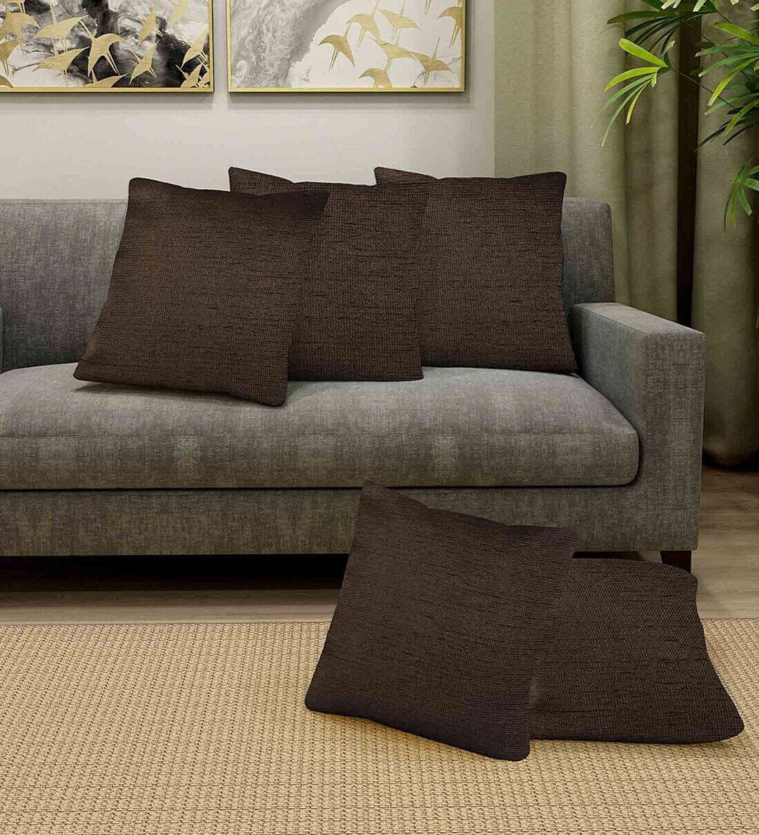 Buy Brown Cotton Solid 12 x 12 inch Set of 5 Cushion Covers by Klotthe
