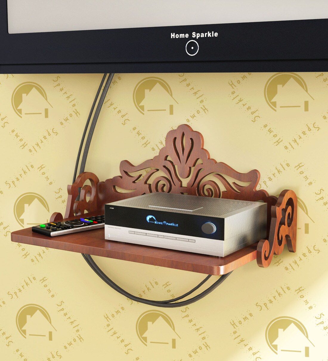 Buy Engineered Wood Set Top Box Holder in Brown Colour by Home Sparkle Online Set Top Box