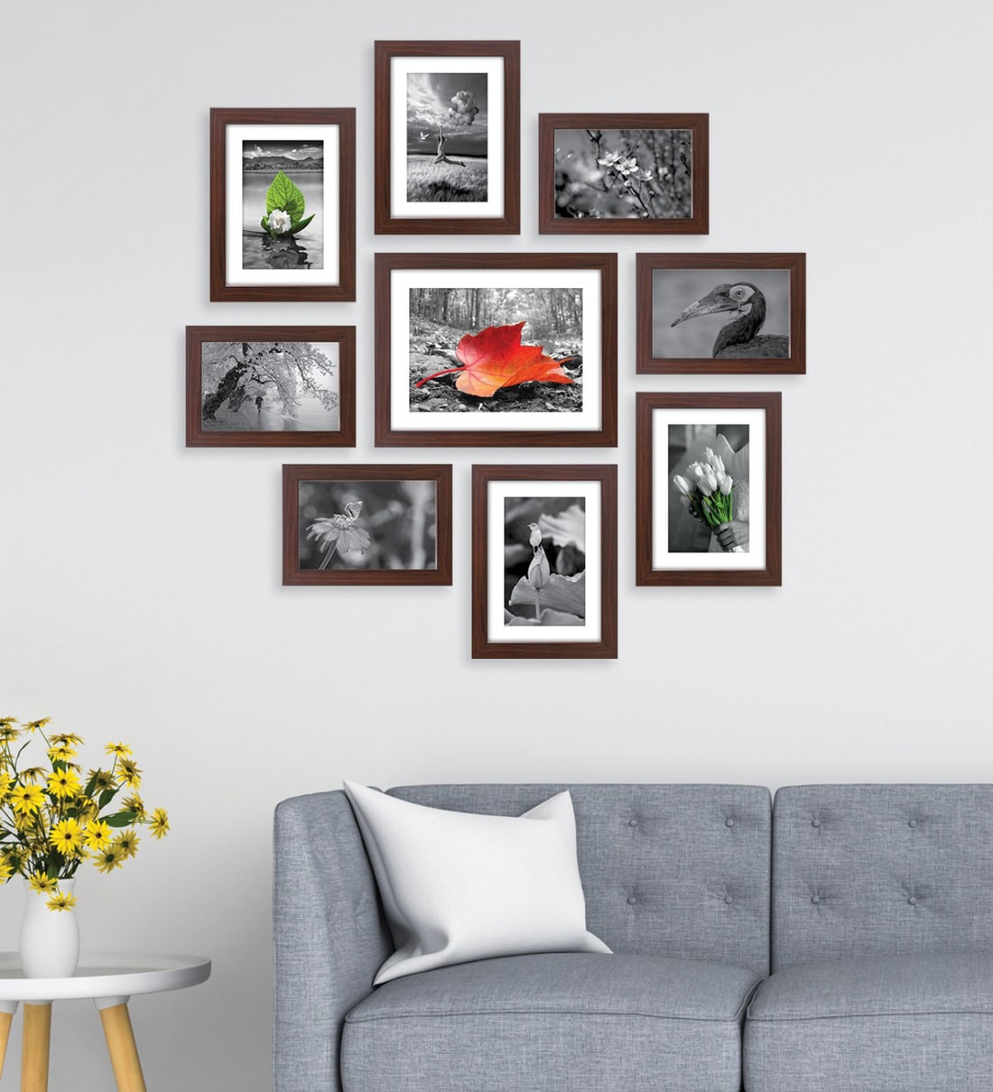 Buy Brown Engineered Wood Collage Photo Frames, Set Of 9 By Random At 1 