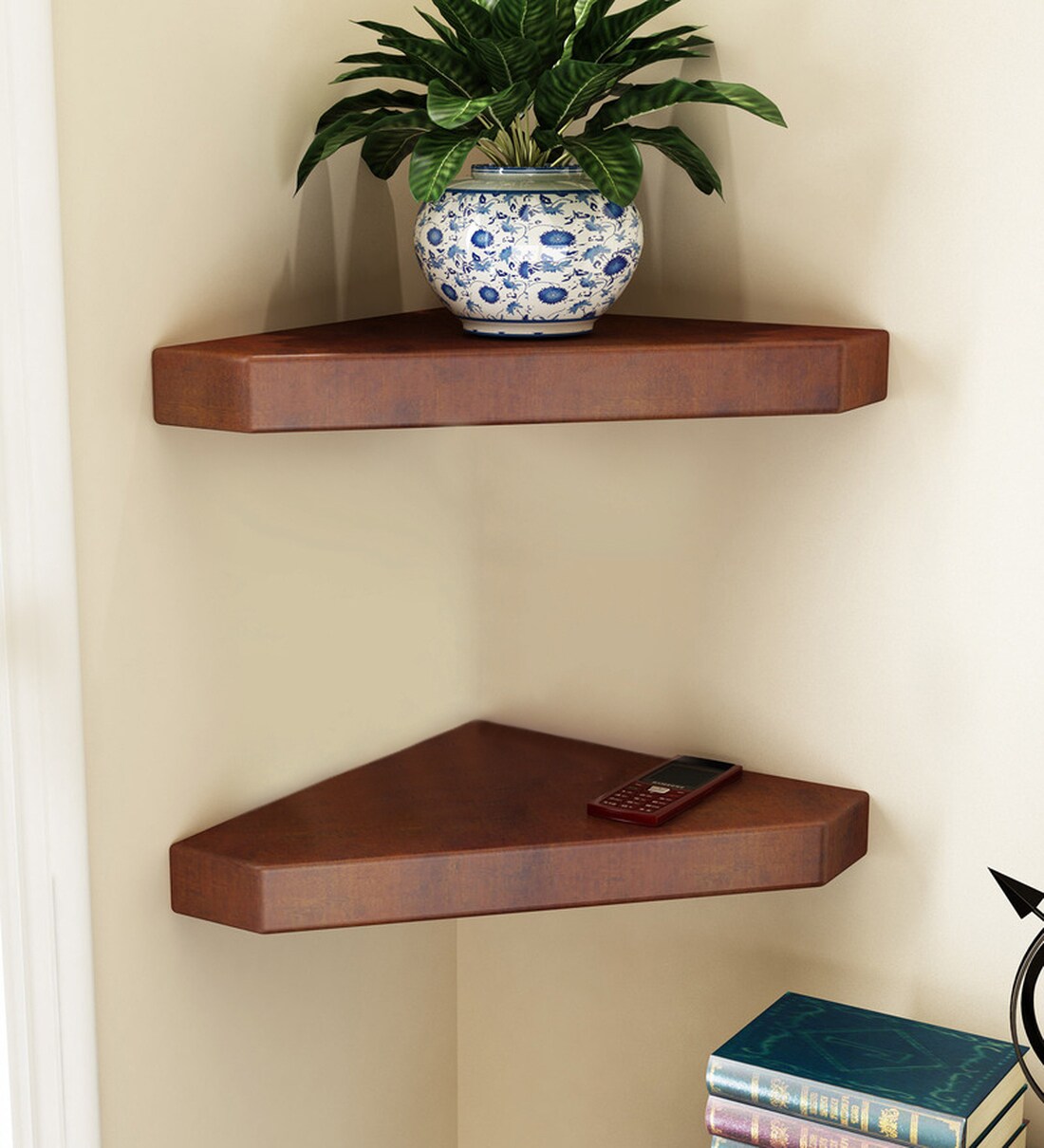 Buy Engineered Wood Corner Wall Shelves in Brown Colour by Home Sparkle