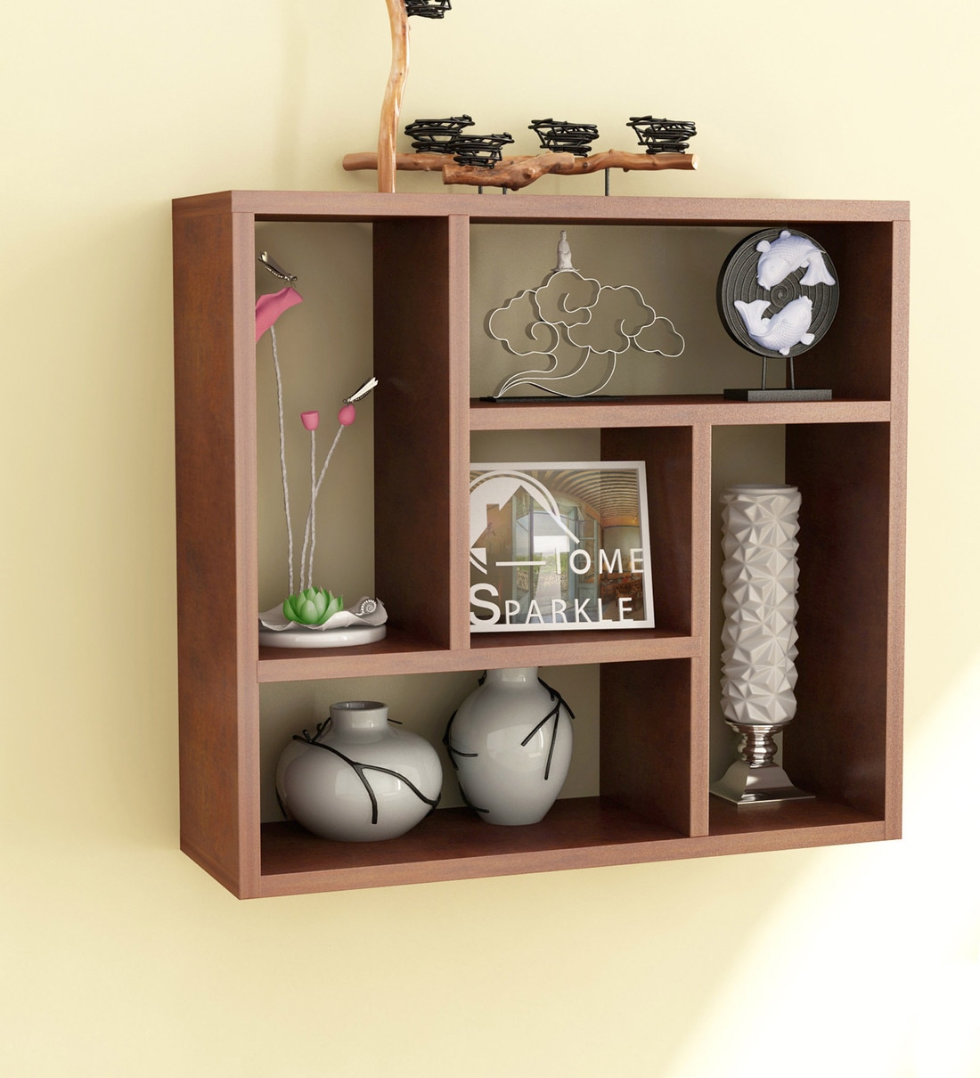 Buy Engineered Wood Wall Shelf in Brown Colour by Home Sparkle Online