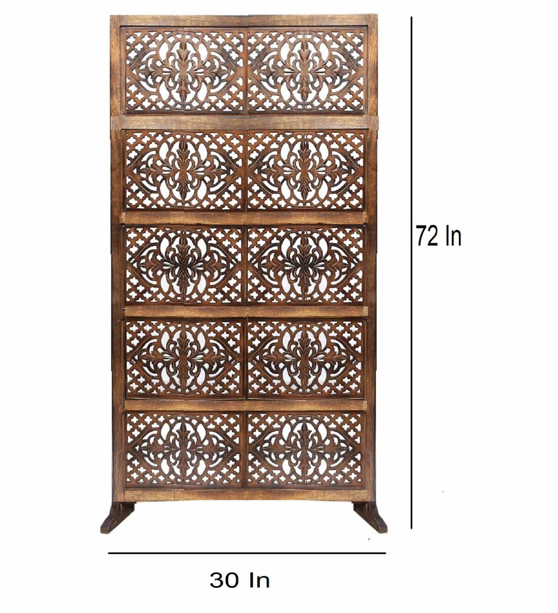 Buy Brown Floral Handcarved Wooden Room Divider Single Panel With Stand By Shilpi Online