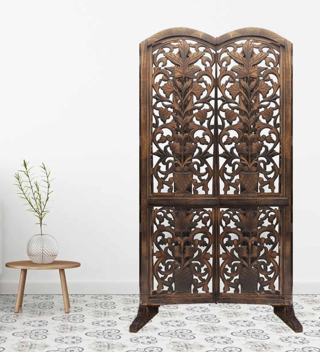 Buy Brown Floral Hadley Handcarved Wooden Room Divider Single Panel