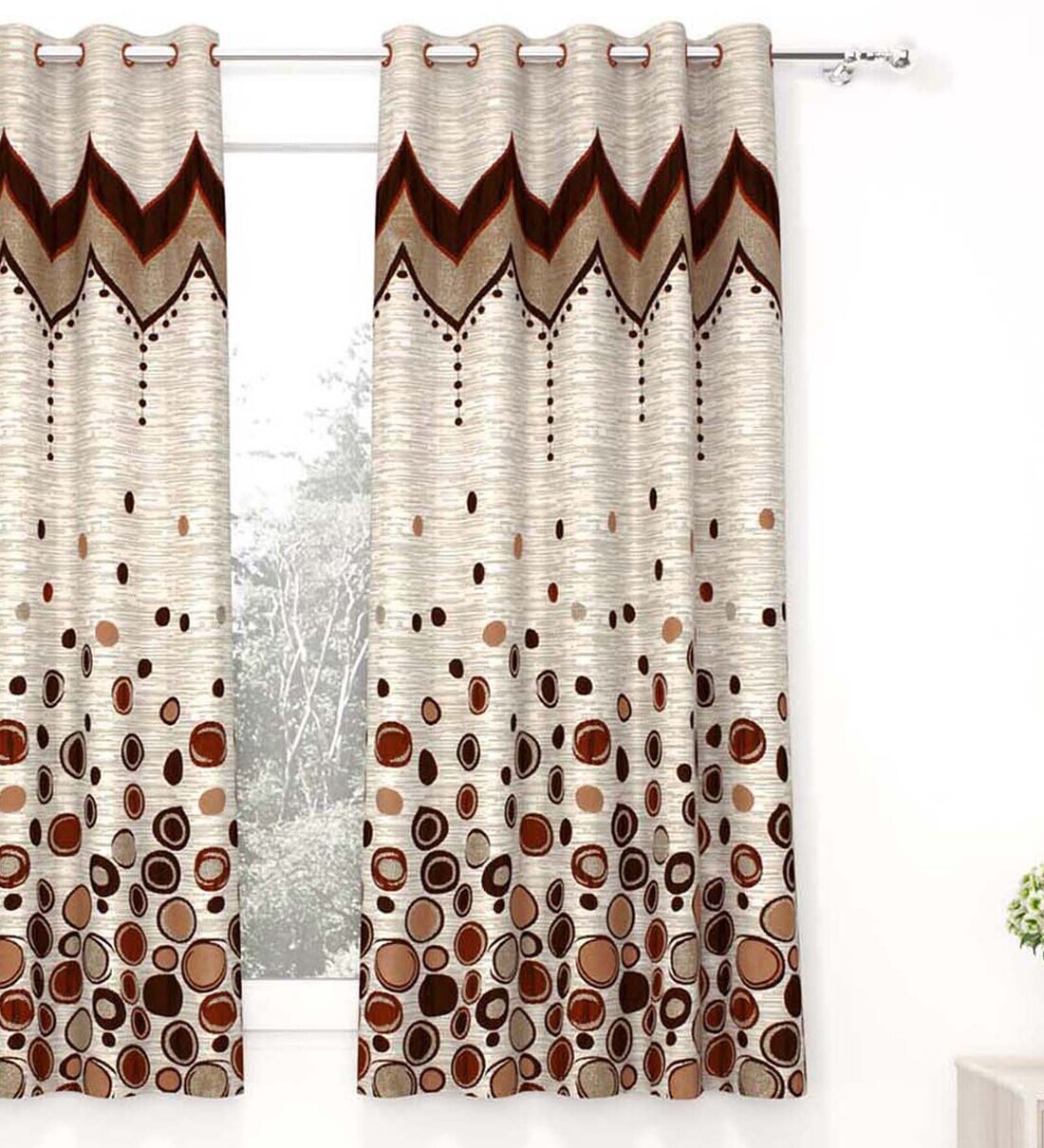 Buy Brown Geometric Jacquard 5 Ft Semisheer Eyelet Window Curtain at 29