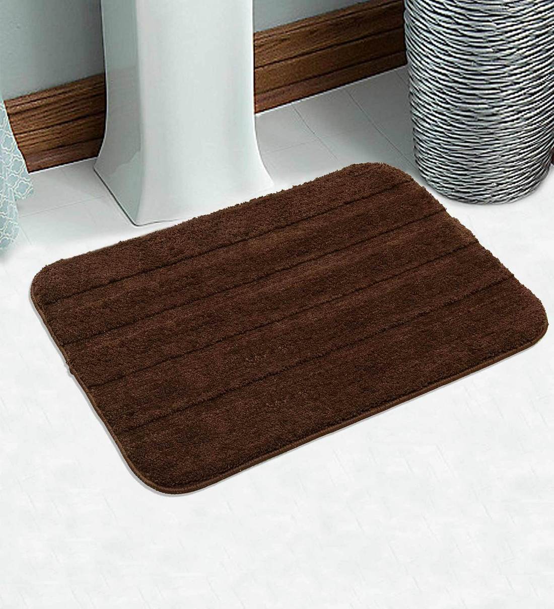 Buy Brown Solid Microfibre 26x18 Inches AntiSkid Bath Mat by Saral Home