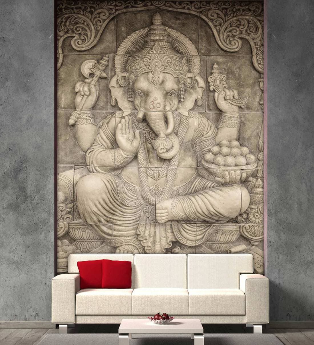 Buy Brown Non Wooven Paper 3D Whie Stones And Lord Ganesha Mural Wallpaper  by 999Store Online - 3D Wallpapers - Furnishings - Home Decor - Pepperfry  Product