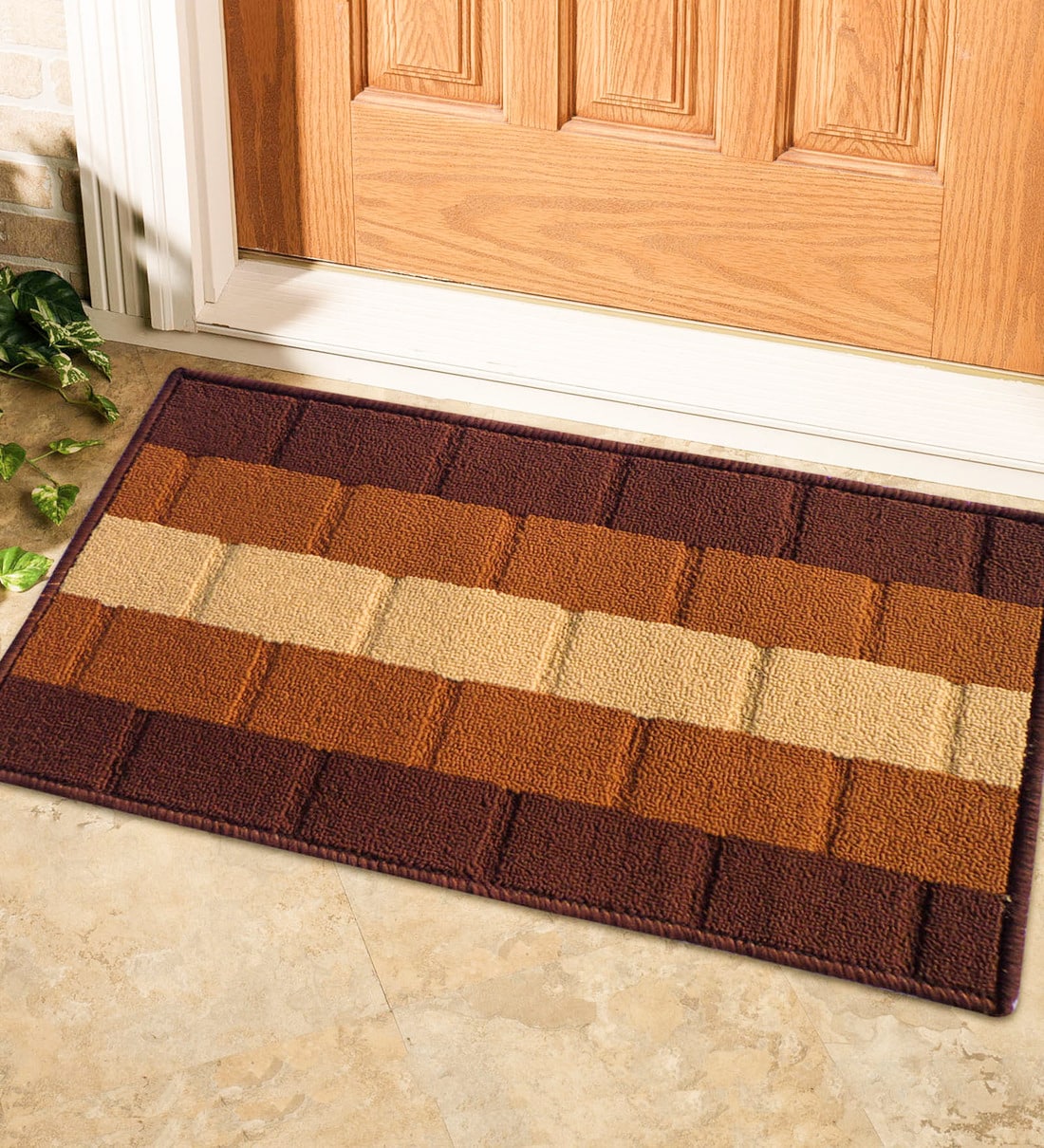 Buy Brown Geometric Polyester 23 x 15 Inches Anti Skid Door Mat at 52% ...