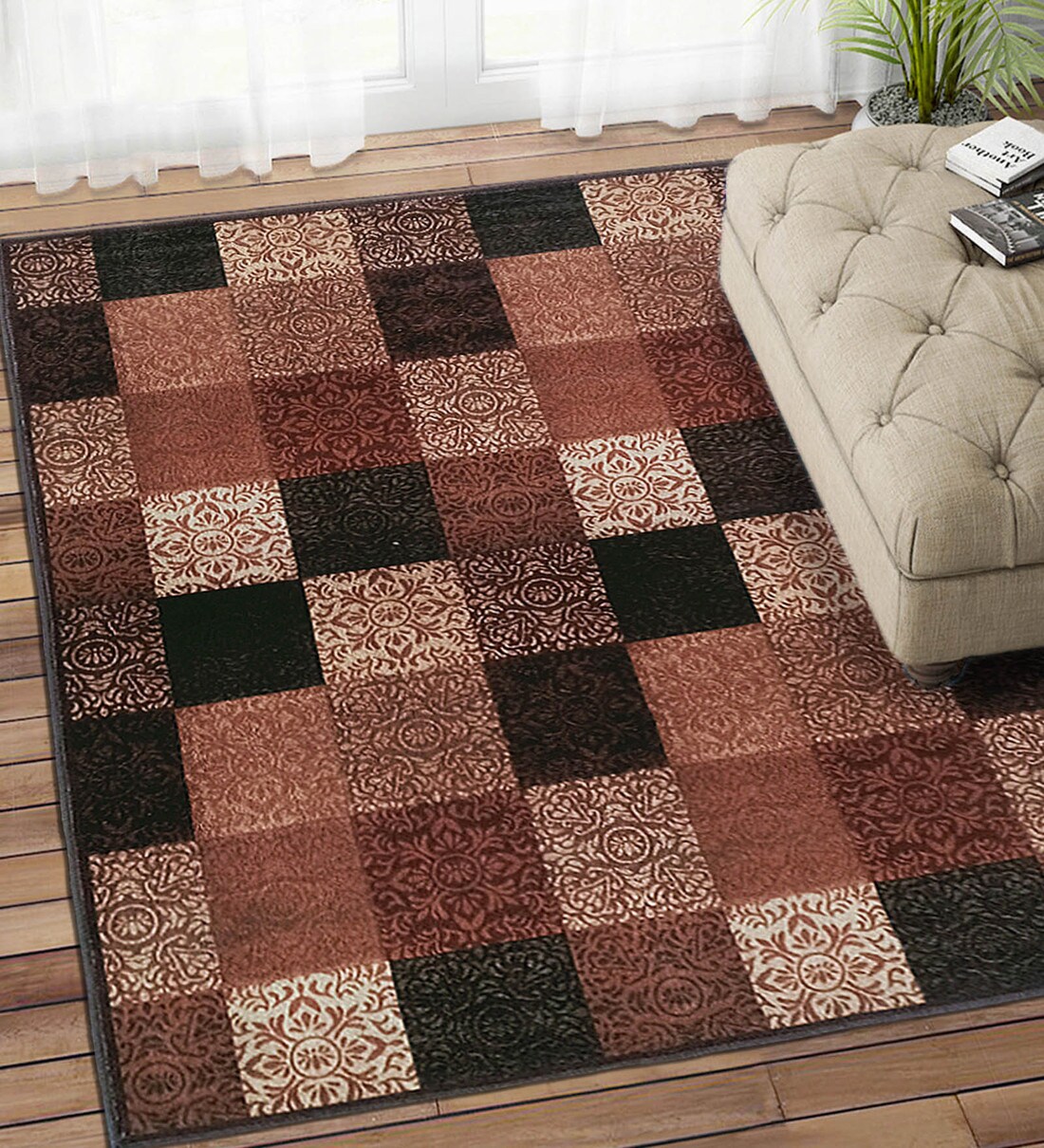 Buy Brown Nylon Geometrical 4 x 6 Feet Machine Made Carpet by Status Online Geometric Carpets