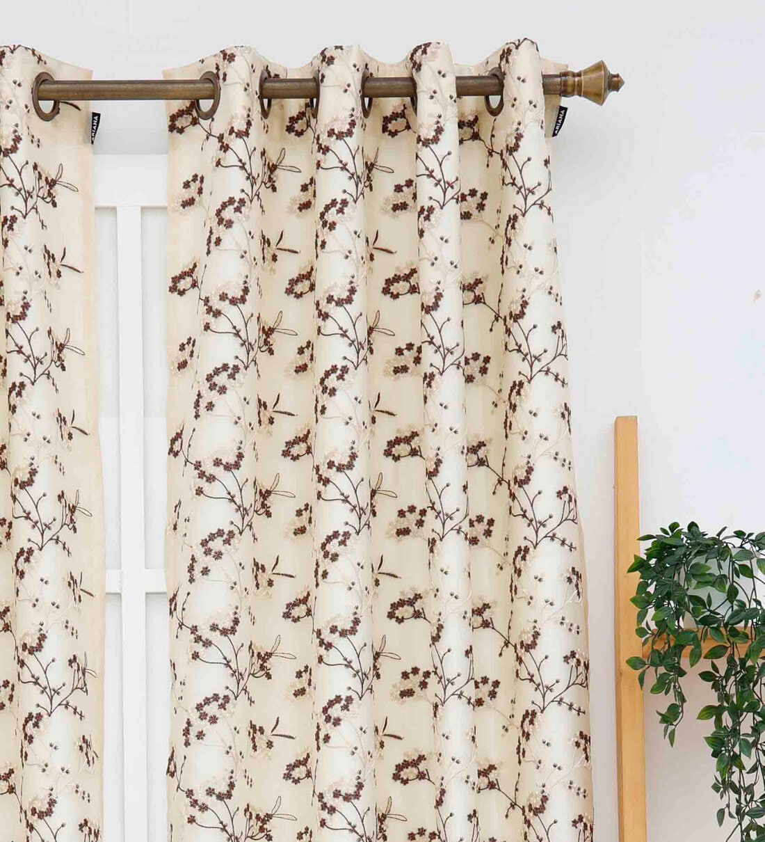 Black Petal on Brown Window Curtains (1 Piece)