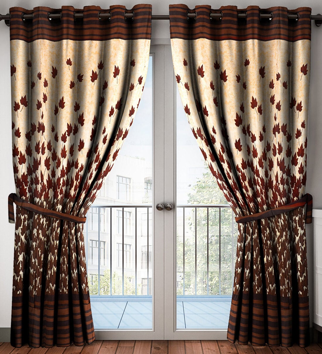 Buy Brown Floral Polyester 7 Ft Semisheer Eyelet Door Curtains Set Of   Brown Polyester Floral 84 X 46 Inches Semisheer 2 Pc Door Curtains By Home Sizzler Brown Polyester F 0x5io6 