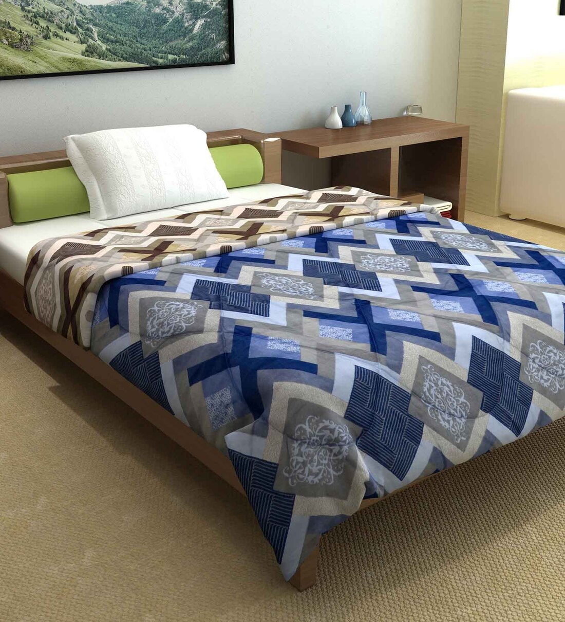 Buy Brown Polyester Geometric 120 GSM Single Bed Comforter by Divine