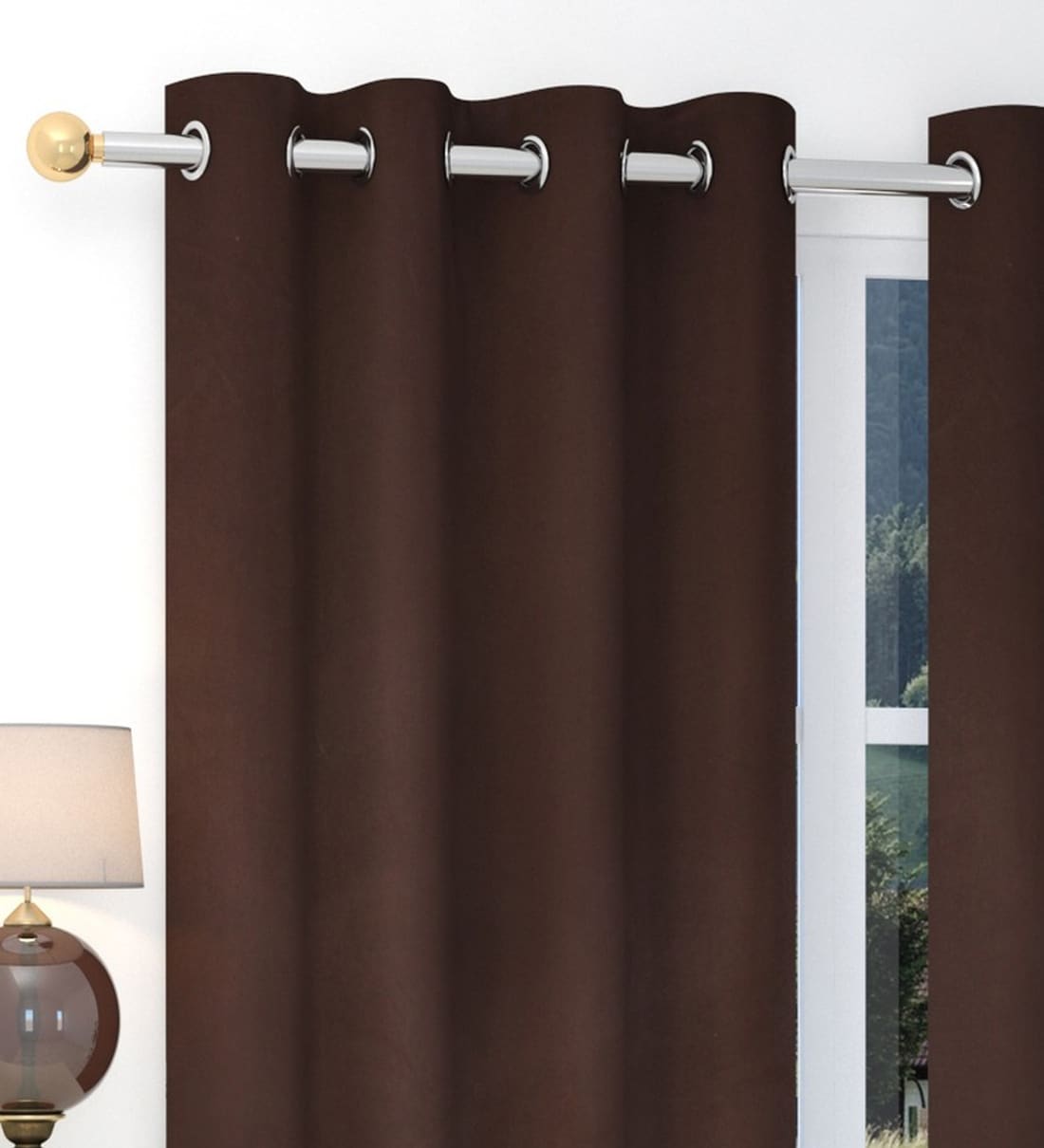 Buy Brown Solid Polyester 5 Ft Blackout Eyelet Window Curtains (Set of
