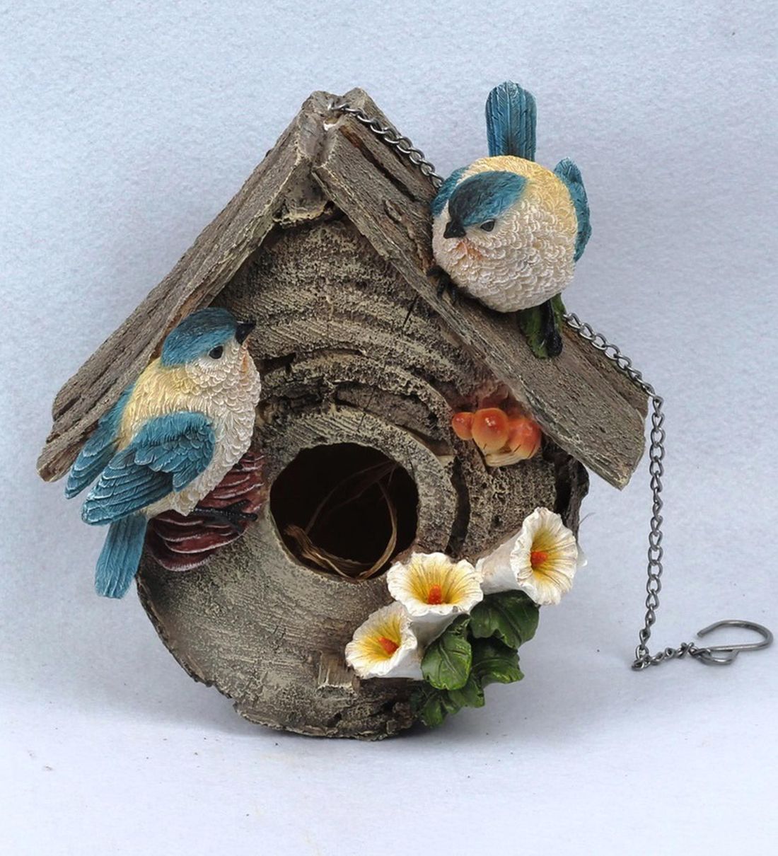 Buy Brown Resin Bird House with 2 Birds by Wonderland Online Bird