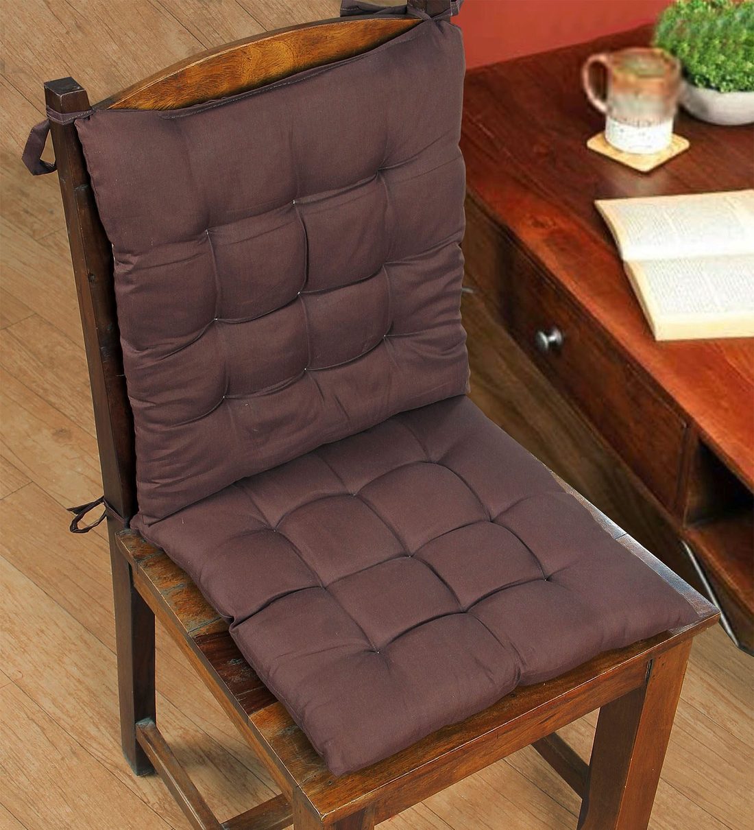 Buy Satin Brown Cotton Filled 16X16 Inch Chair Pads (Set Of 2) By Hosta ...