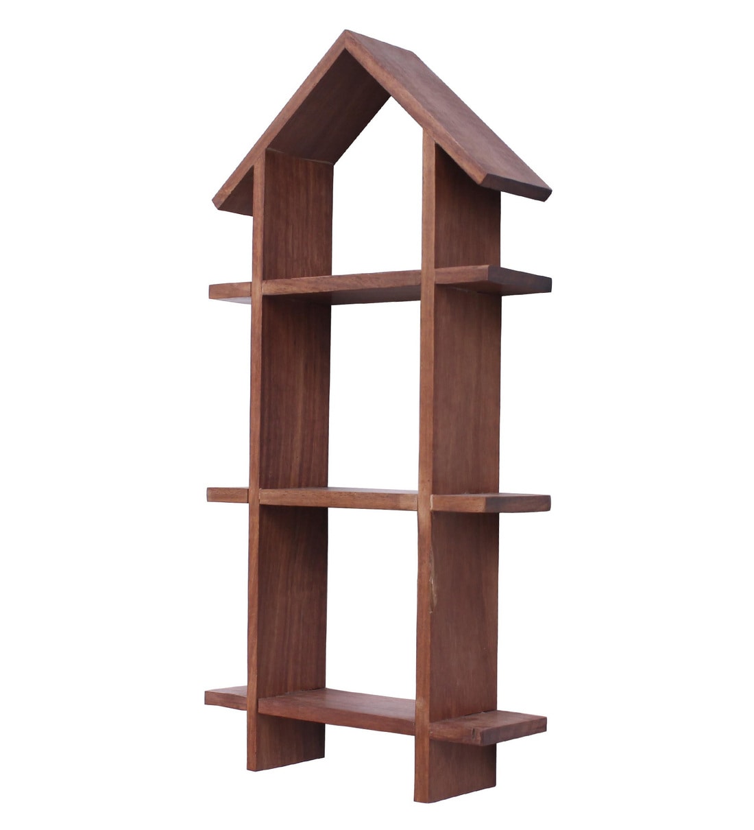 Buy Solid Wood HandMade 3 Tier Decorative Wall Shelf in Brown Finish