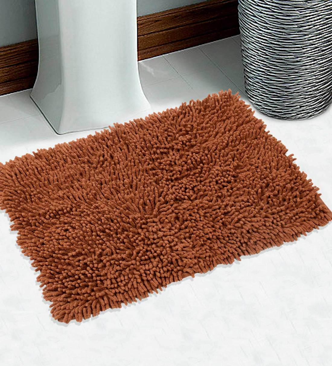 Buy Brown Soft Cotton Anti Slip Shaggy 16x24 Inch Bathmat By Saral Home Online Solid Colour Bath Mats Furnishings Home Decor Pepperfry Product