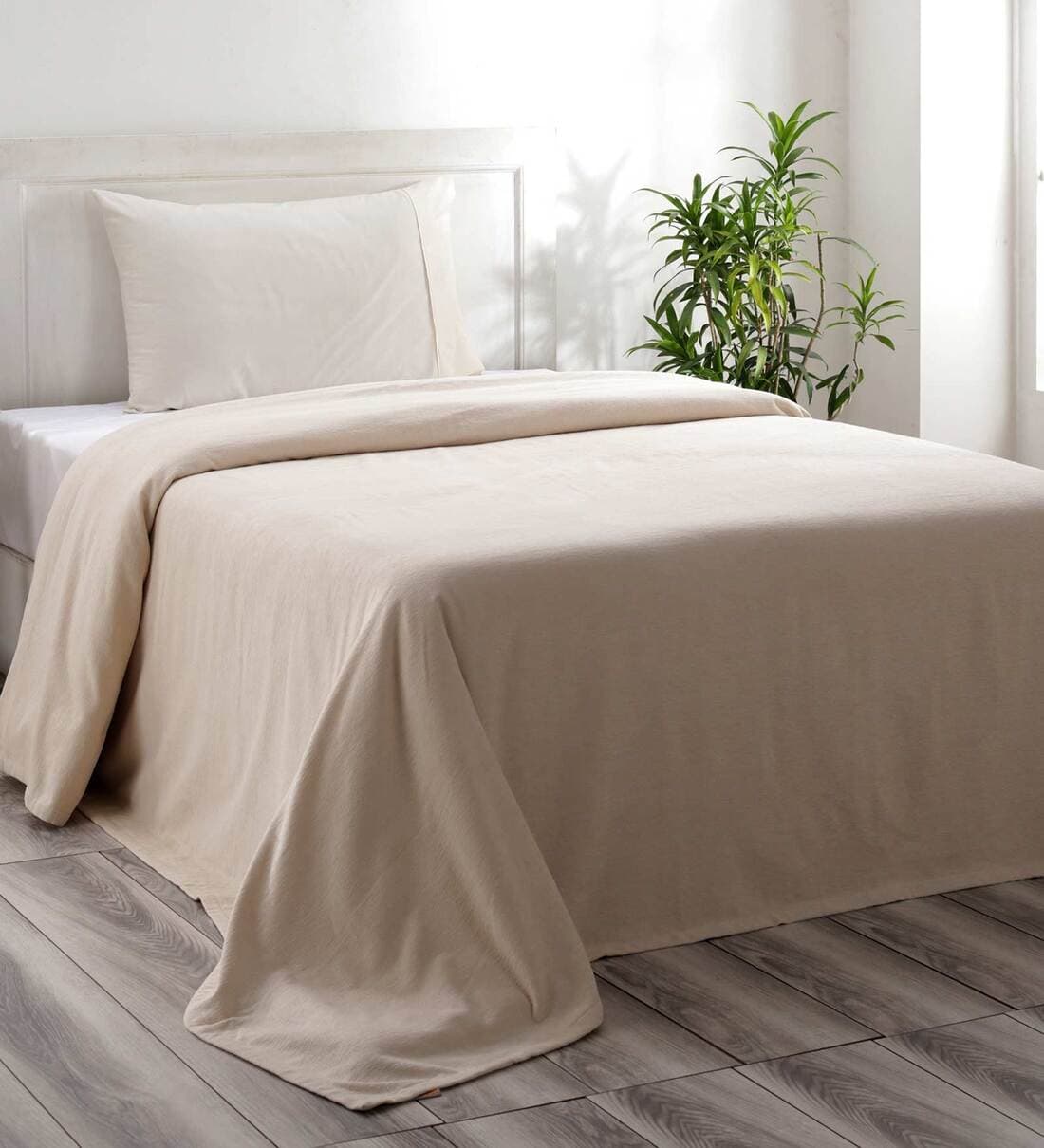Buy Brown Solid 110 TC Cotton Single Bed Cover by Maspar Online