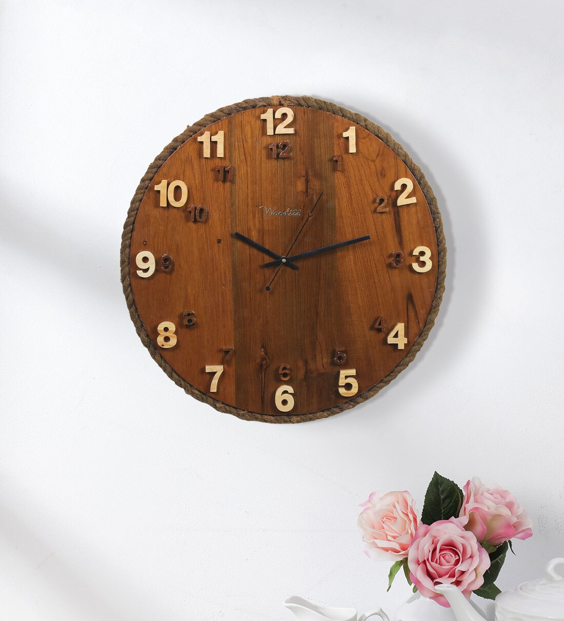 Buy Brown Solid Teak Wood Circle Joot Itt Wall Clock by Wooditt Online ...