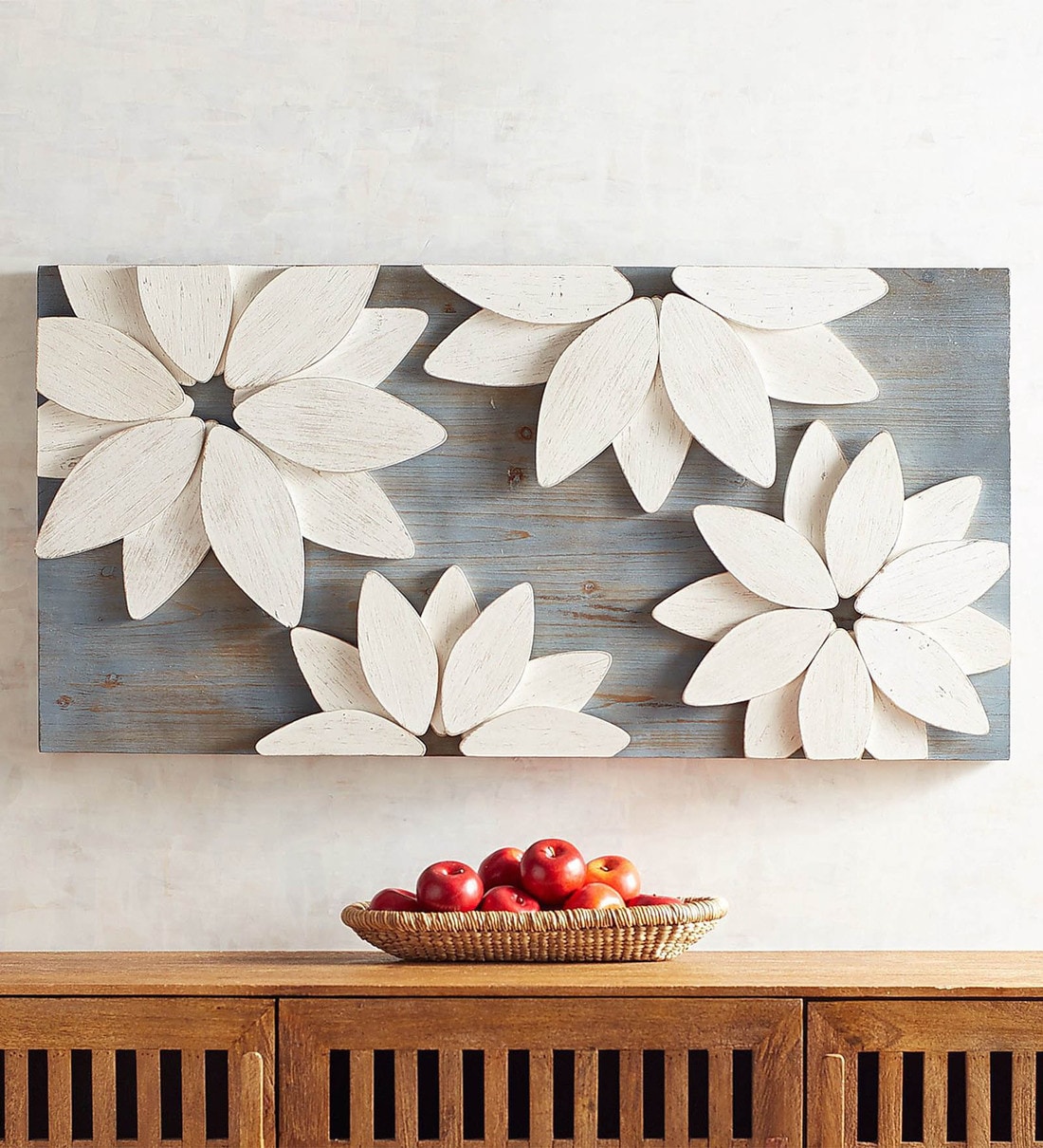 Buy White Mango Wood Flower Wall Art by Wooden Mood Online Wooden