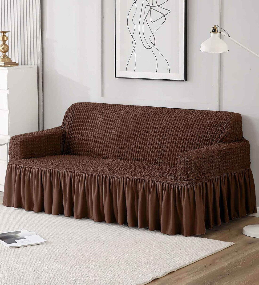 Buy Brown Solid Polyester (3 seater) Sofa Cover (Pack of