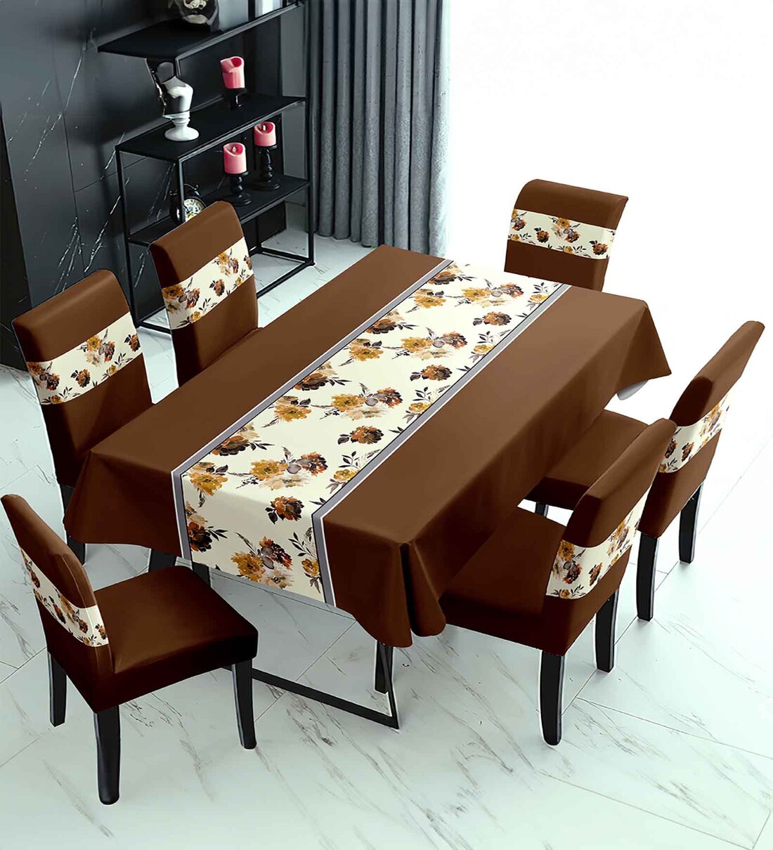 Buy Brown Solids Pcs PVC Spandex Table Cover With Chair