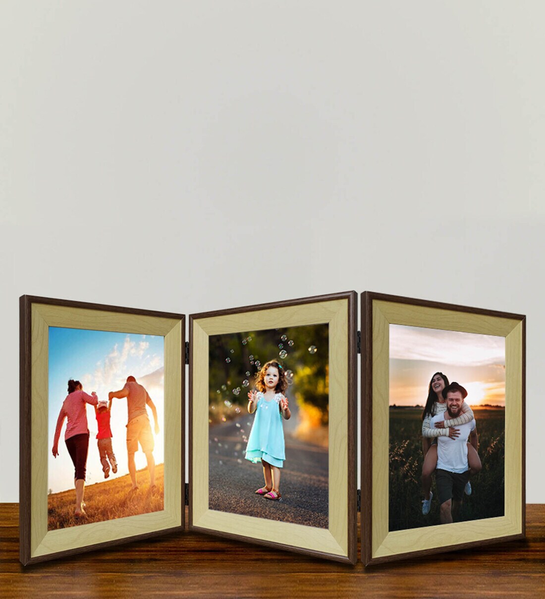 Buy Brown Synthetic Wood Syra Table Top Set Of 3 Photo Frame Online