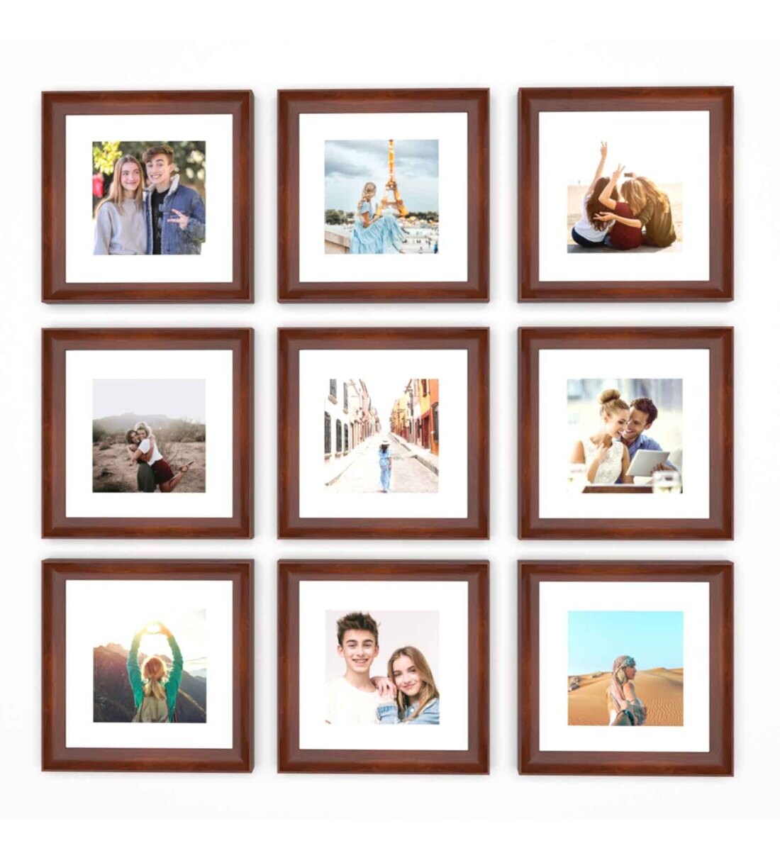Buy Brown Sythetic Wood Pestle Wall Collage Set of 9 Photo Frames by Art Street Online Collage