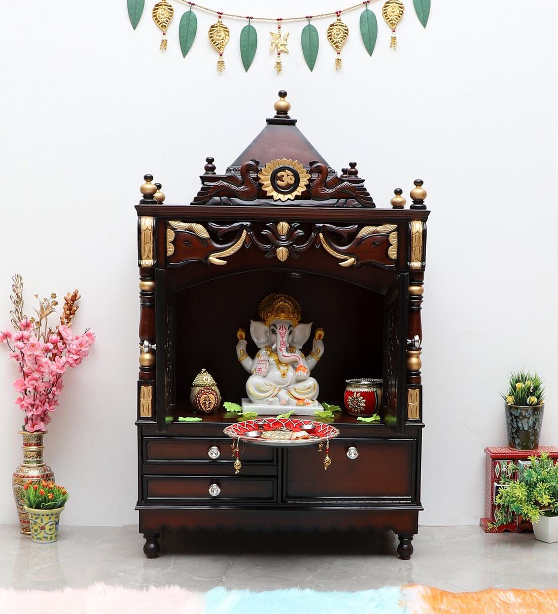 Buy Brown Teak Wood Floor Rested Mandir Without Door at 37% OFF by DZYN ...