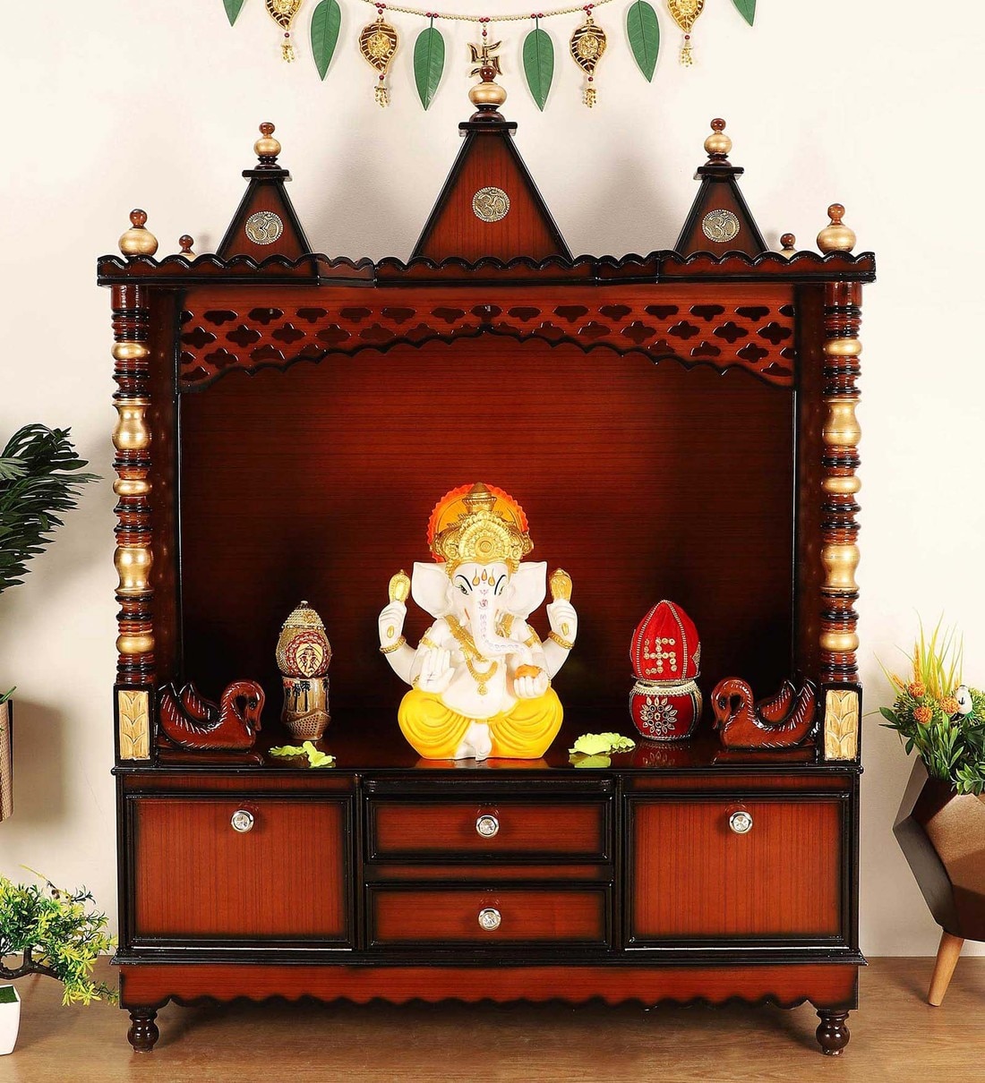 Buy Brown Teak Wood Floor Rested Mandir Without Door at 40% OFF by DZYN ...