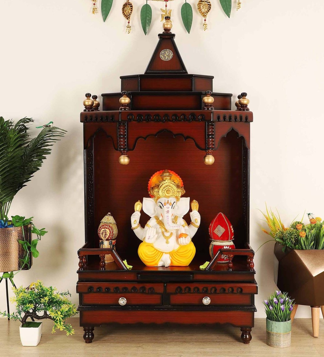 Buy Natural Finish Teak Wood Floor Rested Mandir Without Door at 40% ...